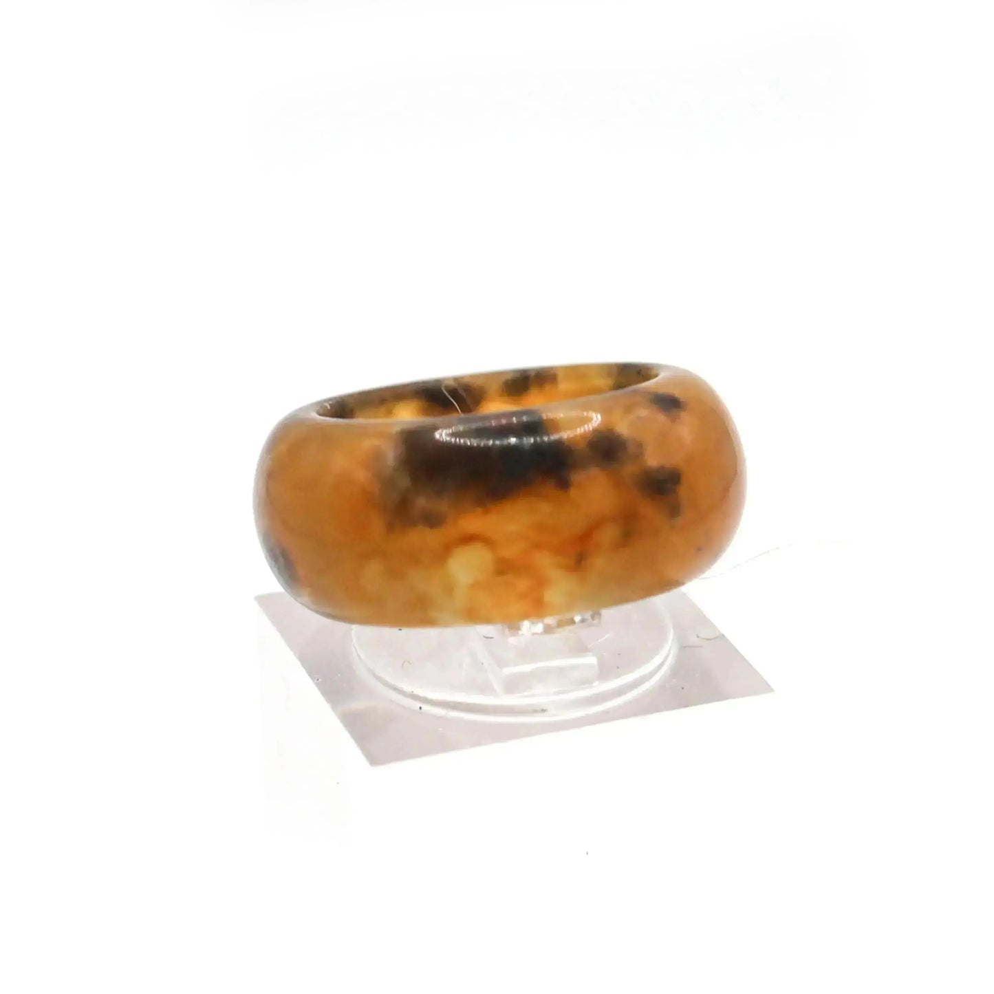 Orange Minimalist Jade Ring – Glossed Serpentine Band in Burnt Amber Miruzi