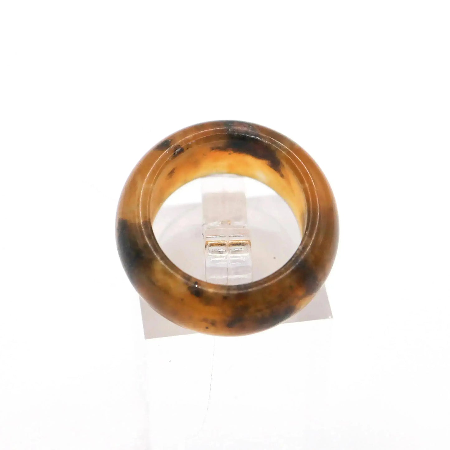 Orange Minimalist Jade Ring – Glossed Serpentine Band in Burnt Amber Miruzi