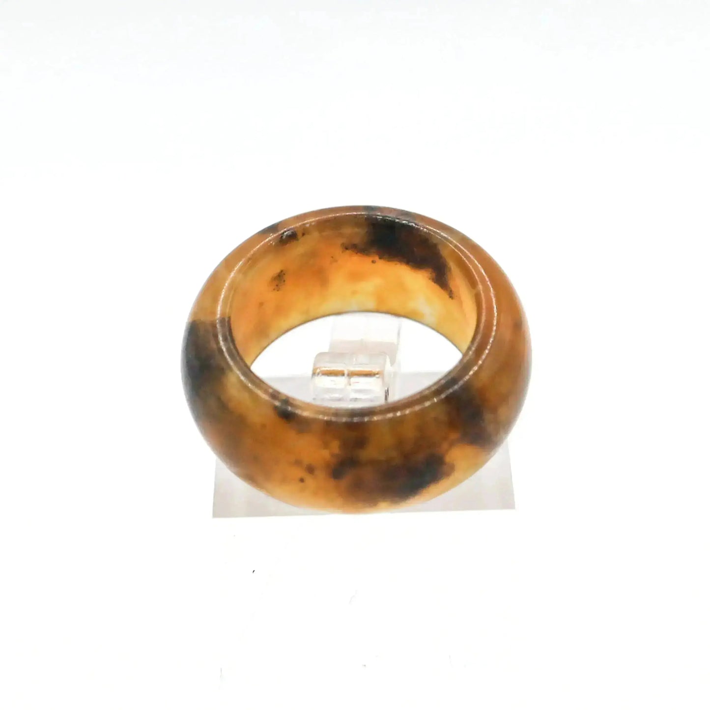 Orange Minimalist Jade Ring – Glossed Serpentine Band in Burnt Amber Miruzi