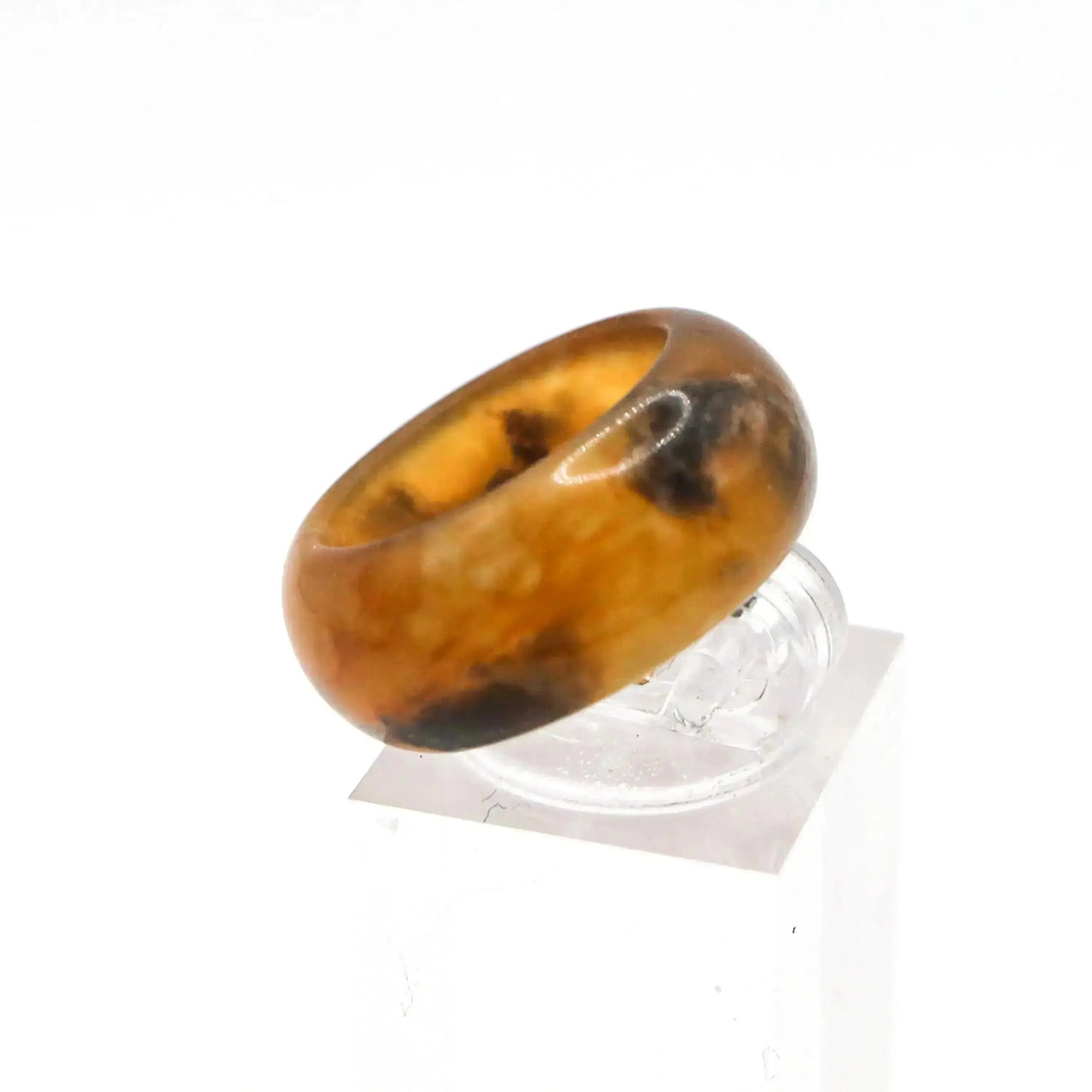 Orange Minimalist Jade Ring – Glossed Serpentine Band in Burnt Amber Miruzi