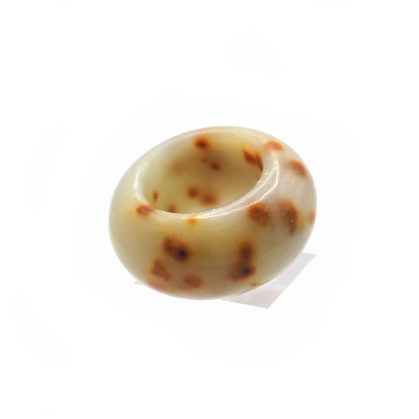 Rounded Solid Jade Ring – Ember Dot in Beige Serpentine Miruzi