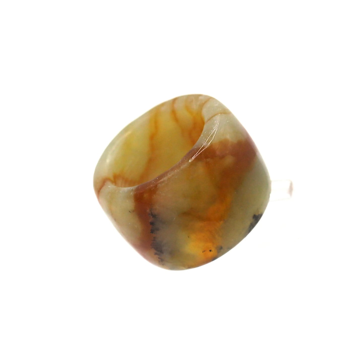 Red Vein Minimalist Jade Ring – Natural Jade Band with Icy Crimson Inclusions Miruzi