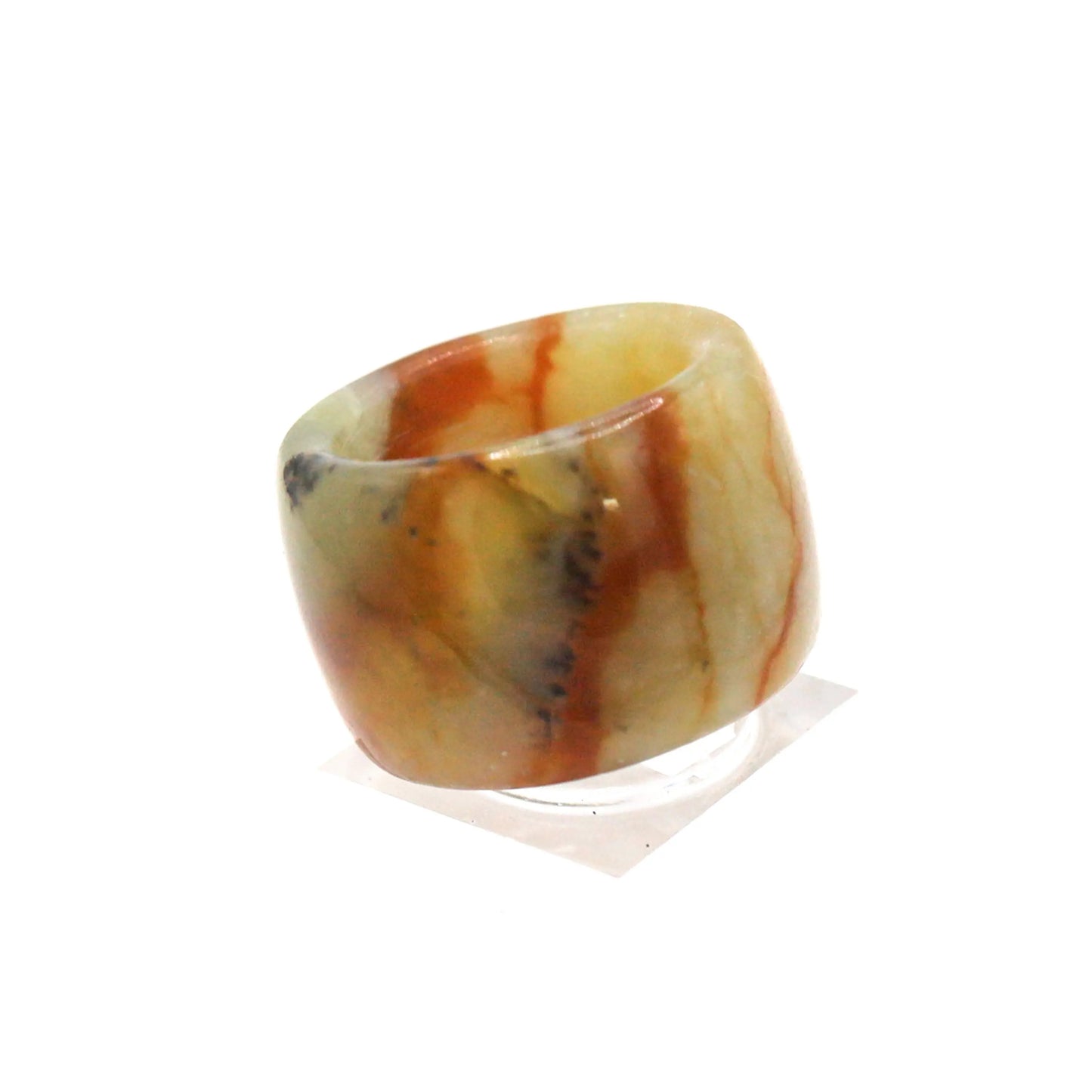 Red Vein Minimalist Jade Ring – Natural Jade Band with Icy Crimson Inclusions Miruzi