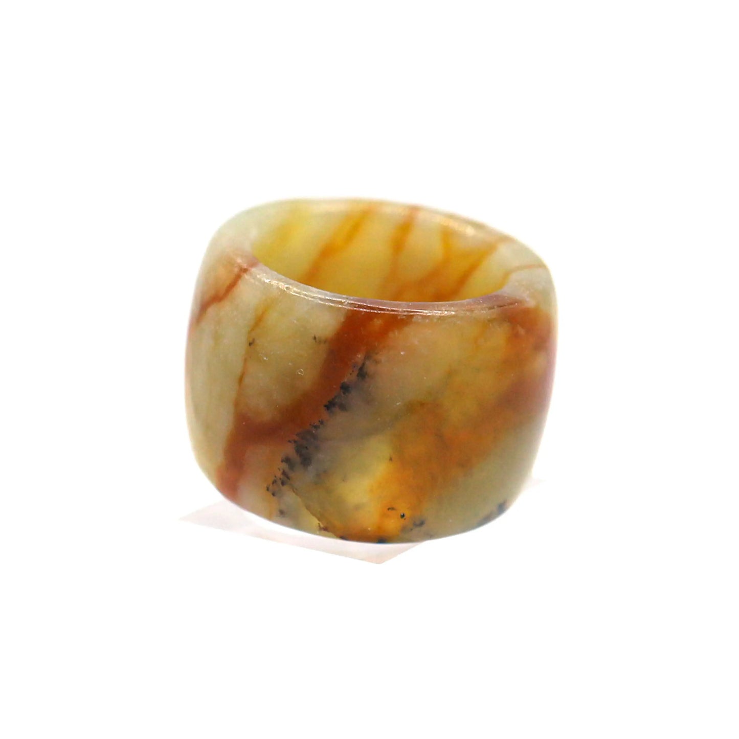Red Vein Minimalist Jade Ring – Natural Jade Band with Icy Crimson Inclusions Miruzi