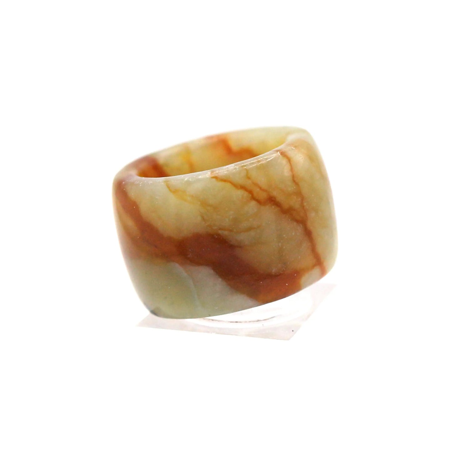 Red Vein Minimalist Jade Ring – Natural Jade Band with Icy Crimson Inclusions Miruzi