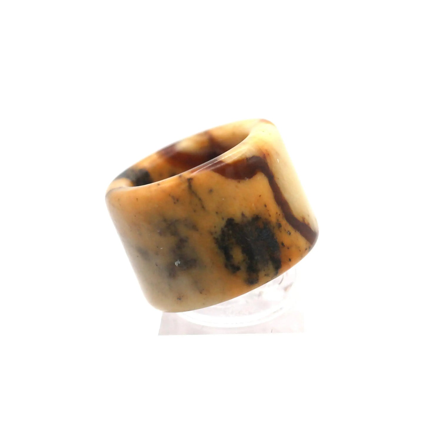 Red Vein Minimalist Jade Ring – Natural Jade Band with Icy Crimson Inclusions Miruzi