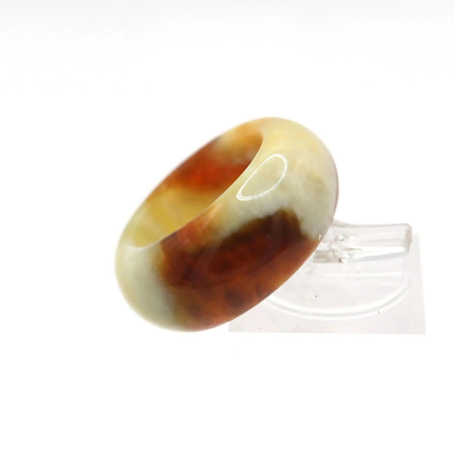 Red Vein Minimalist Jade Ring – Natural Jade Band with Icy Crimson Inclusions Miruzi