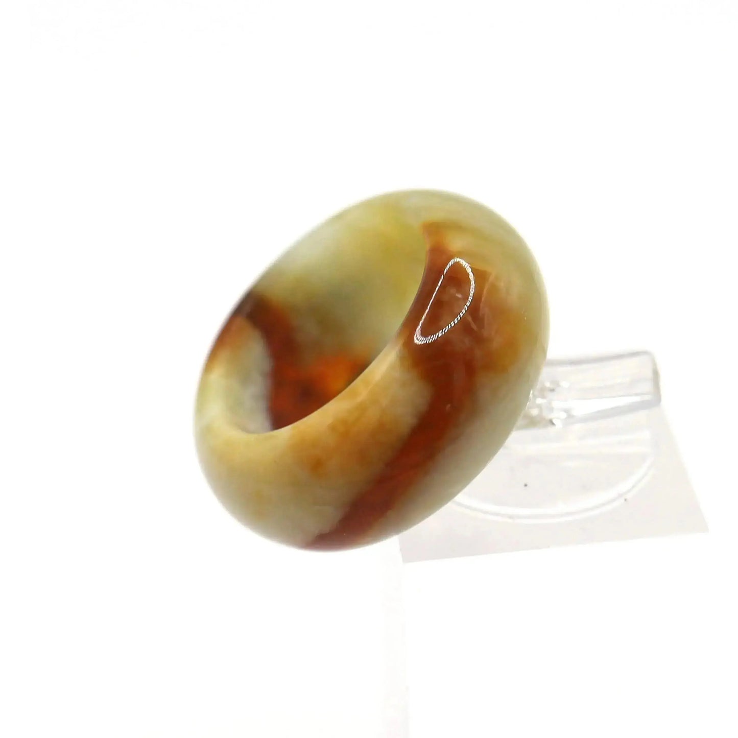 Red Vein Minimalist Jade Ring – Natural Jade Band with Icy Crimson Inclusions Miruzi