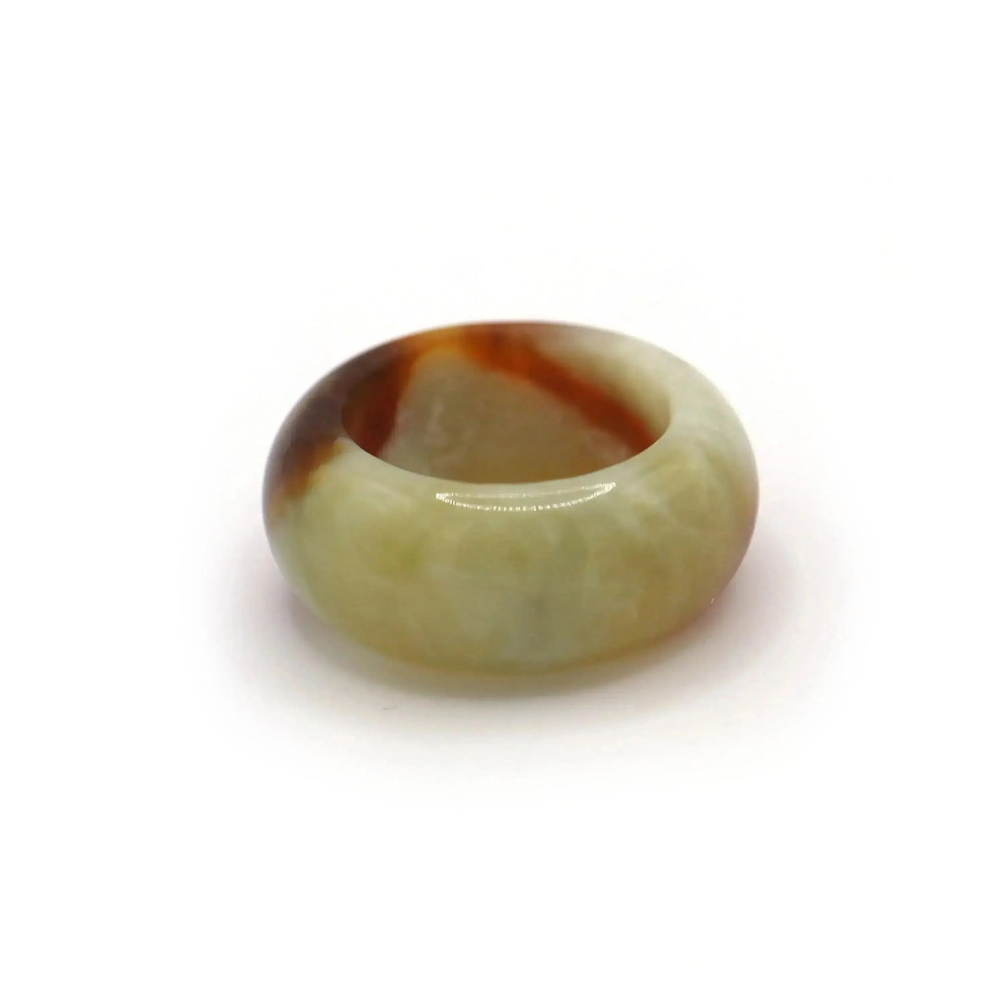Red Vein Minimalist Jade Ring – Natural Jade Band with Icy Crimson Inclusions Miruzi