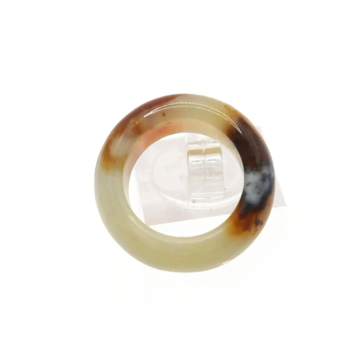 Red Vein Minimalist Jade Ring – Natural Jade Band with Icy Crimson Inclusions Miruzi