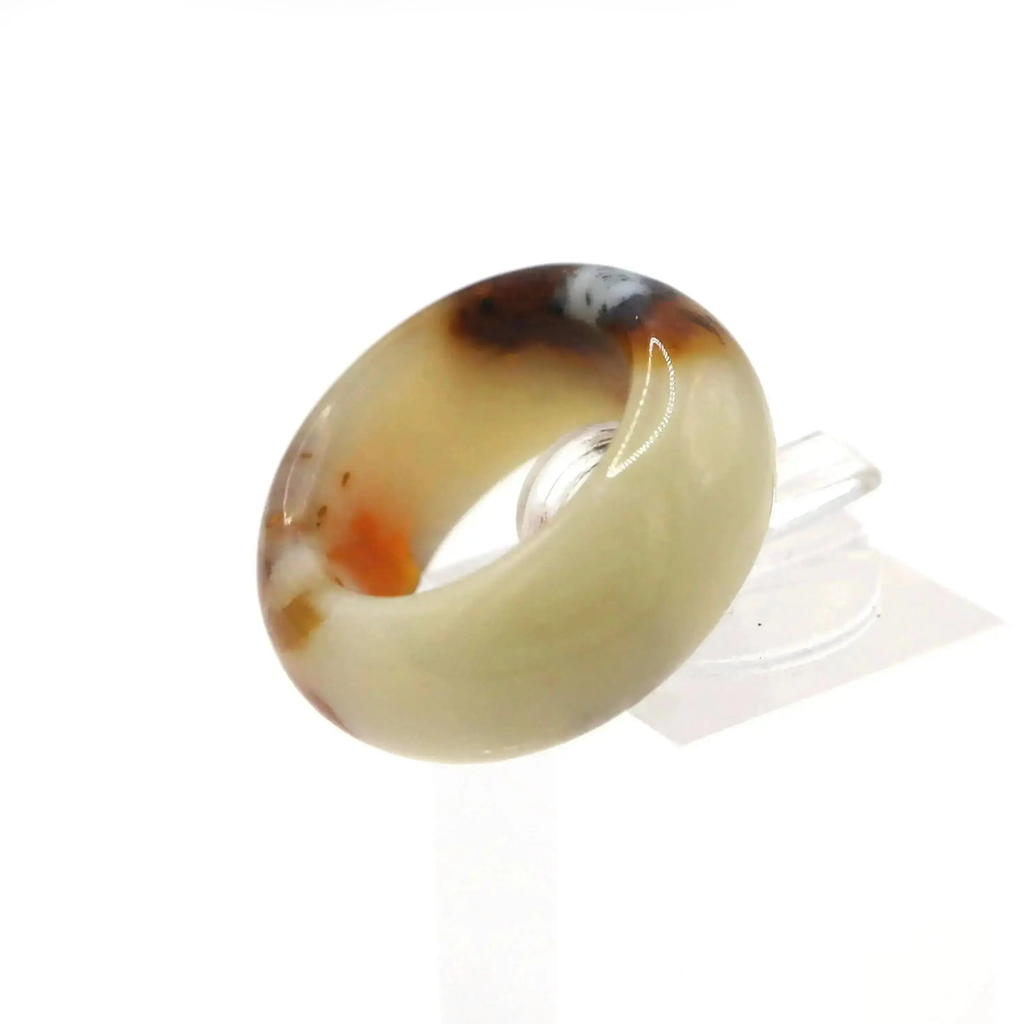 Red Vein Minimalist Jade Ring – Natural Jade Band with Icy Crimson Inclusions Miruzi