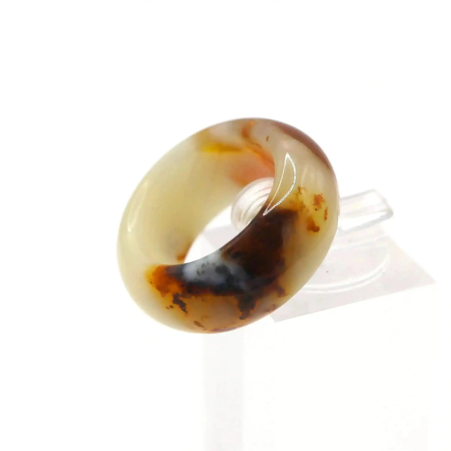 Red Vein Minimalist Jade Ring – Natural Jade Band with Icy Crimson Inclusions Miruzi