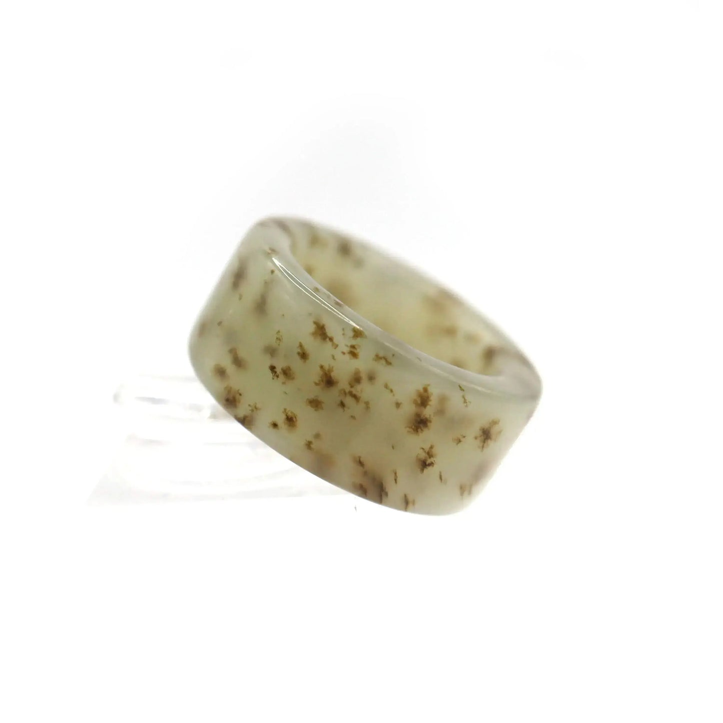 Floral Minimalist Jade Ring – Translucent Serpentine with Natural Grass-Like Pattern Miruzi