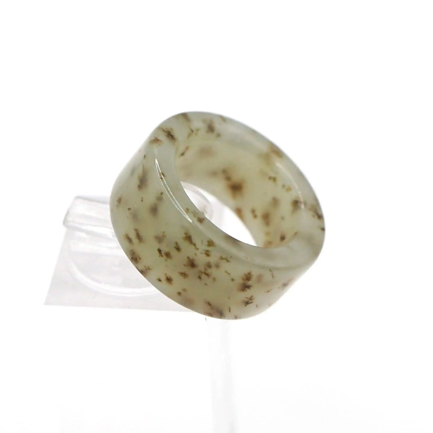 Floral Minimalist Jade Ring – Translucent Serpentine with Natural Grass-Like Pattern Miruzi