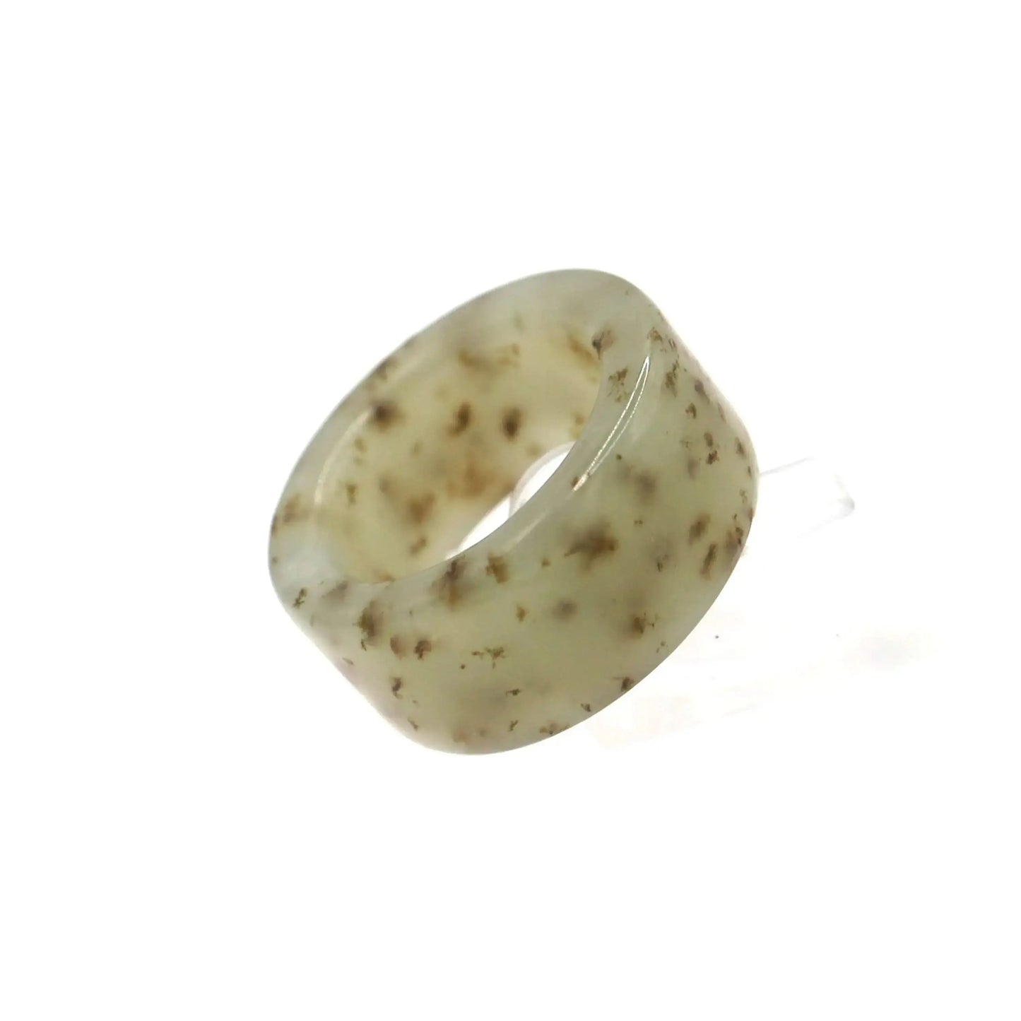 Floral Minimalist Jade Ring – Translucent Serpentine with Natural Grass-Like Pattern Miruzi