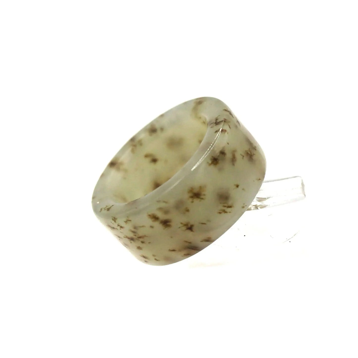 Floral Minimalist Jade Ring – Translucent Serpentine with Natural Grass-Like Pattern Miruzi