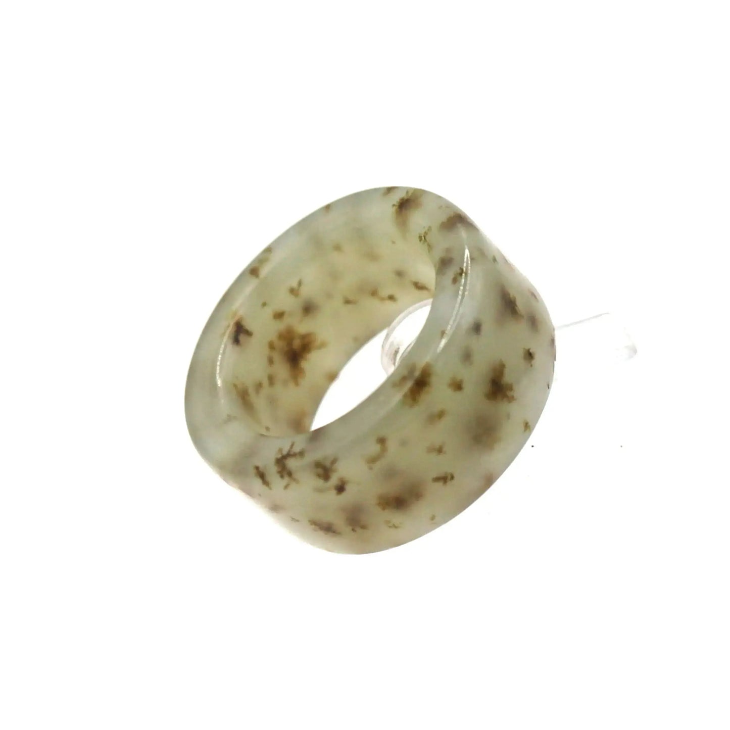 Floral Minimalist Jade Ring – Translucent Serpentine with Natural Grass-Like Pattern Miruzi