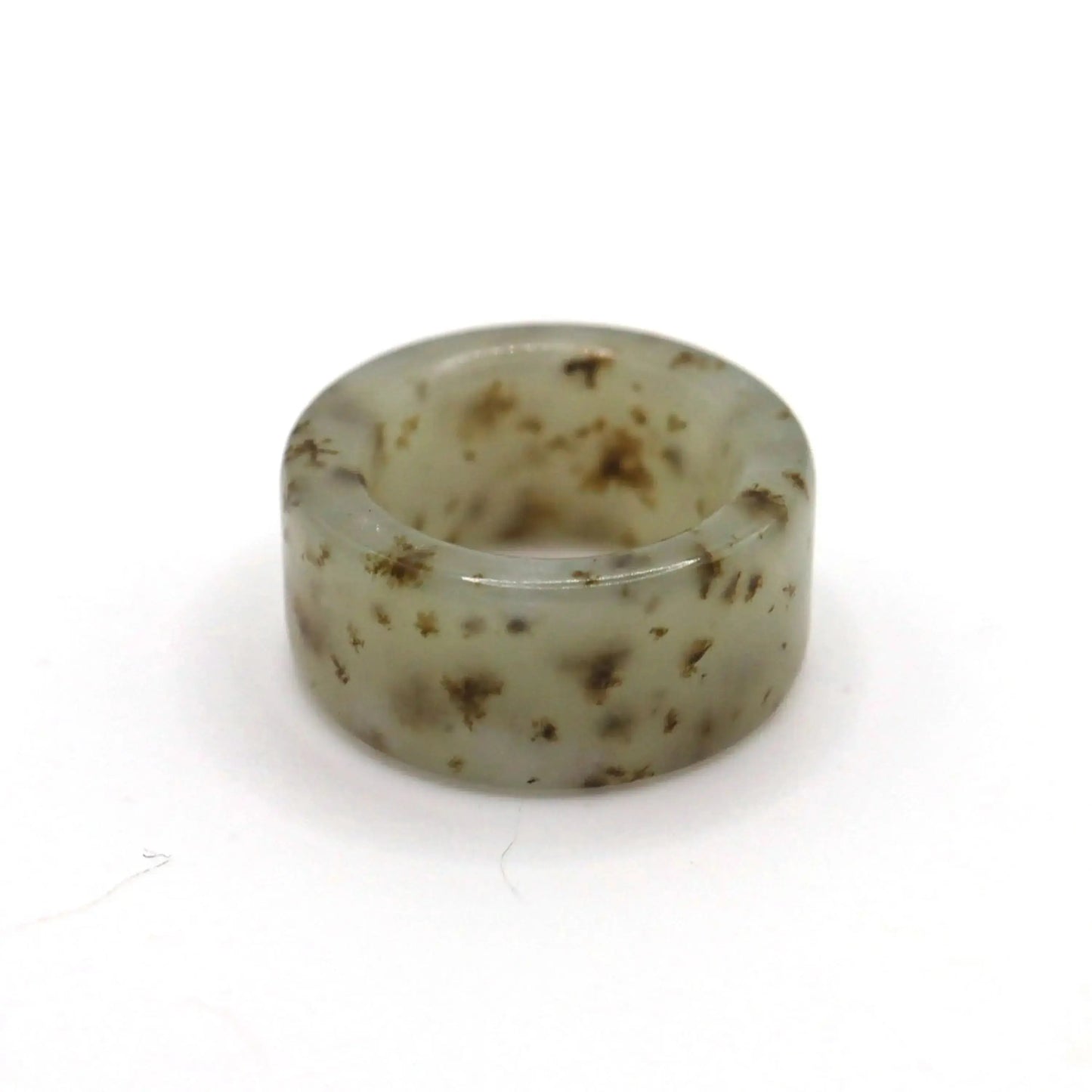 Floral Minimalist Jade Ring – Translucent Serpentine with Natural Grass-Like Pattern Miruzi