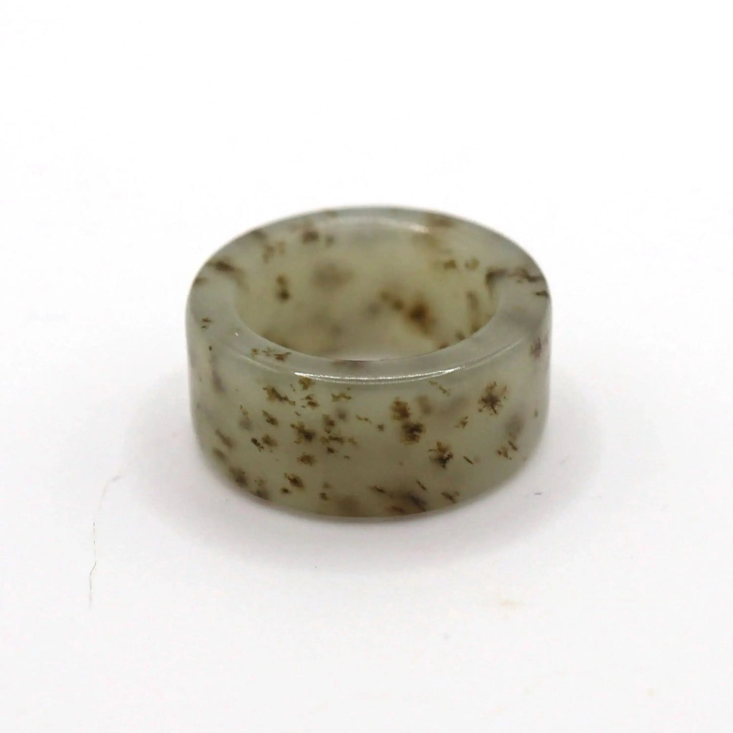 Floral Minimalist Jade Ring – Translucent Serpentine with Natural Grass-Like Pattern Miruzi