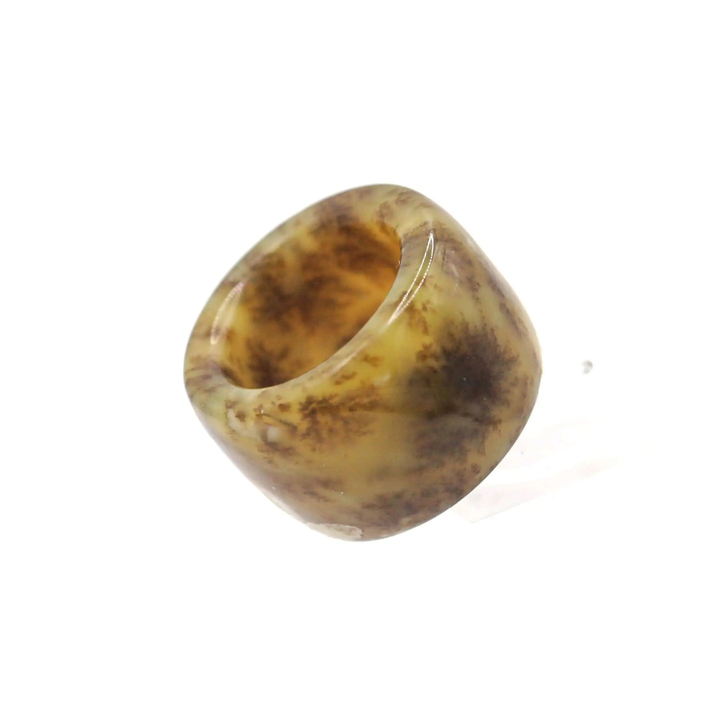 Floral Minimalist Jade Ring – Translucent Serpentine with Natural Grass-Like Pattern Miruzi