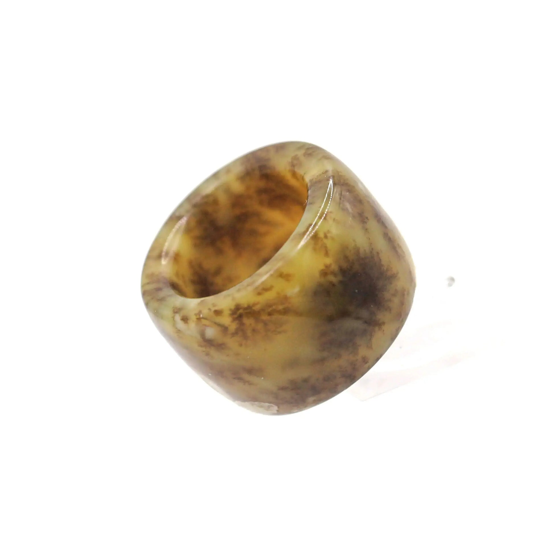 Floral Minimalist Jade Ring – Translucent Serpentine with Natural Grass-Like Pattern Miruzi