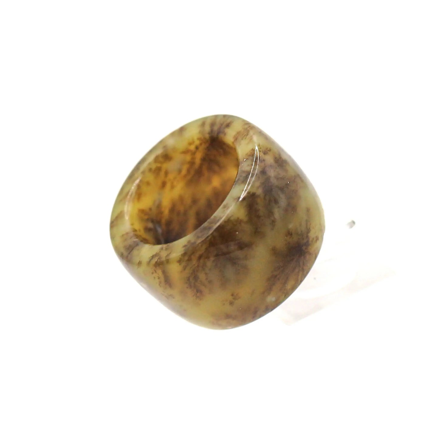 Floral Minimalist Jade Ring – Translucent Serpentine with Natural Grass-Like Pattern Miruzi