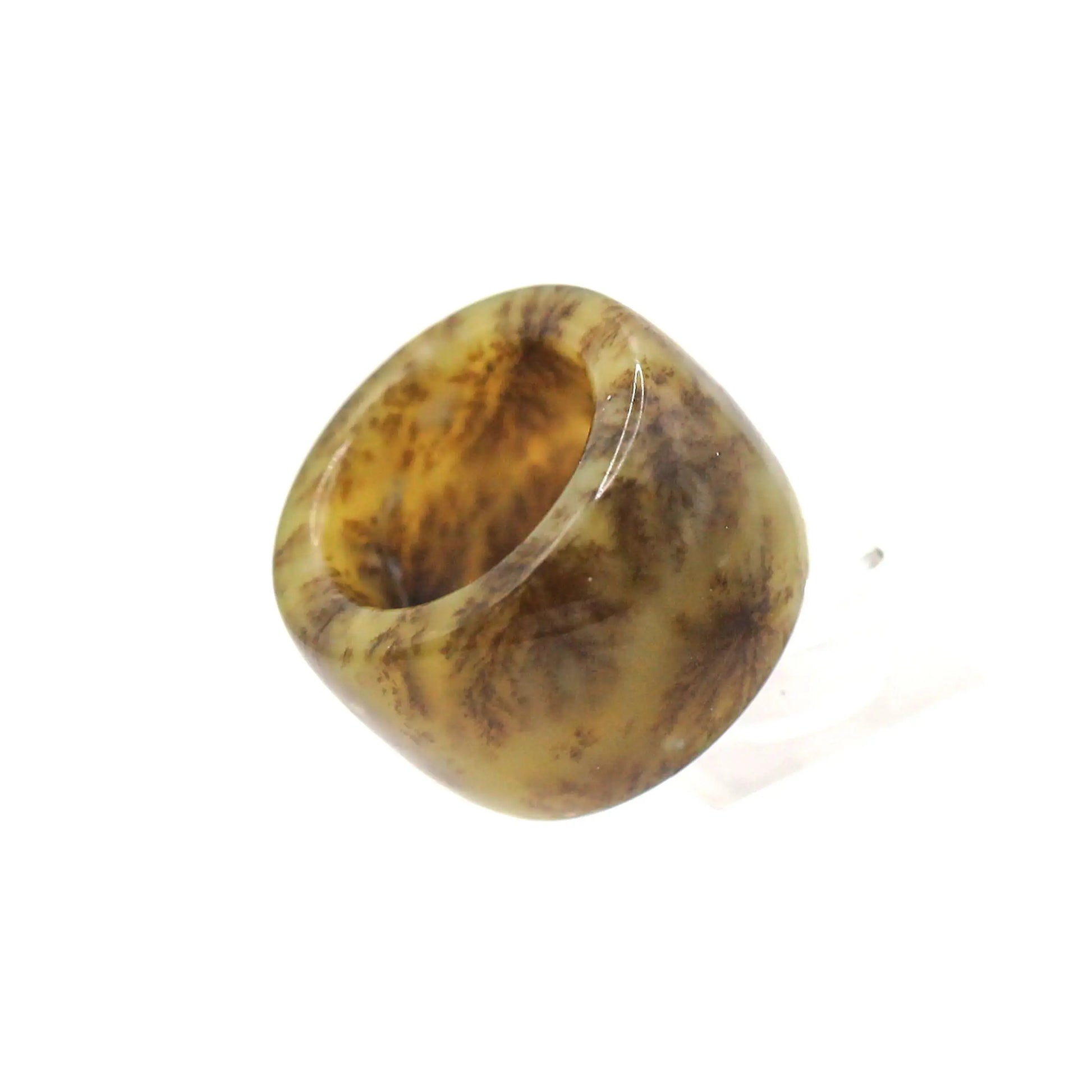 Floral Minimalist Jade Ring – Translucent Serpentine with Natural Grass-Like Pattern Miruzi