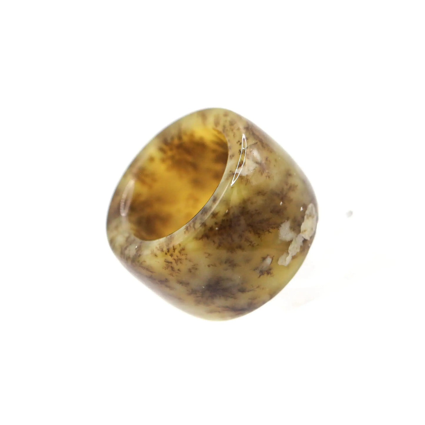 Floral Minimalist Jade Ring – Translucent Serpentine with Natural Grass-Like Pattern Miruzi