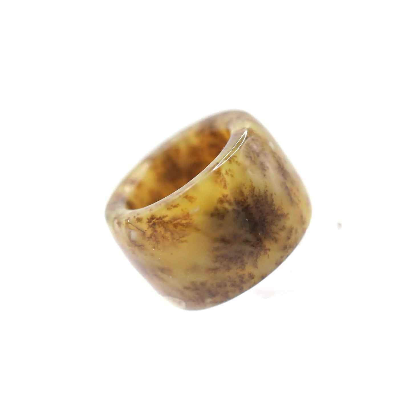 Floral Minimalist Jade Ring – Translucent Serpentine with Natural Grass-Like Pattern Miruzi