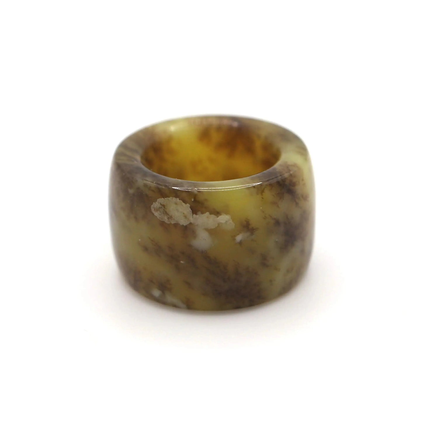 Floral Minimalist Jade Ring – Translucent Serpentine with Natural Grass-Like Pattern Miruzi