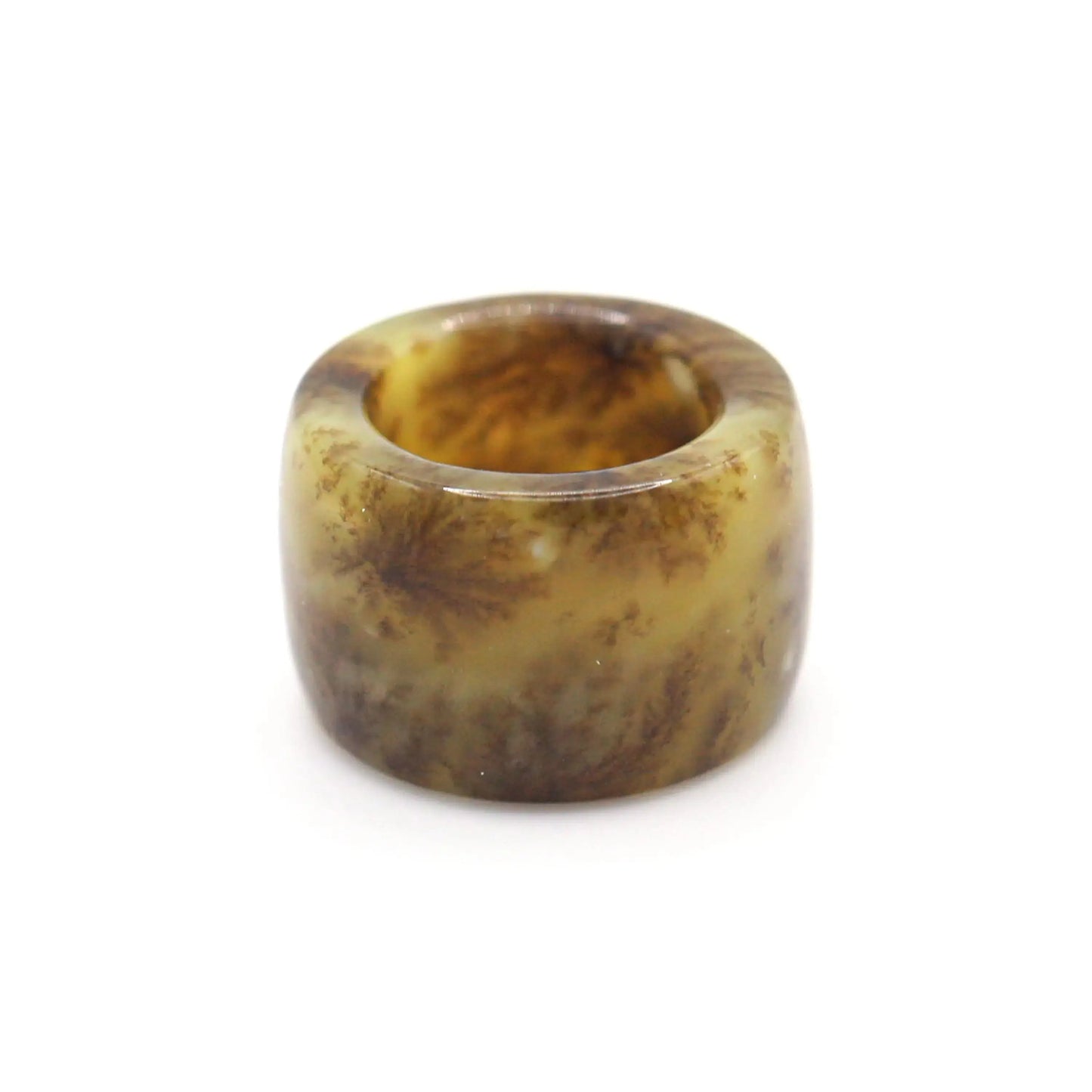 Floral Minimalist Jade Ring – Translucent Serpentine with Natural Grass-Like Pattern Miruzi