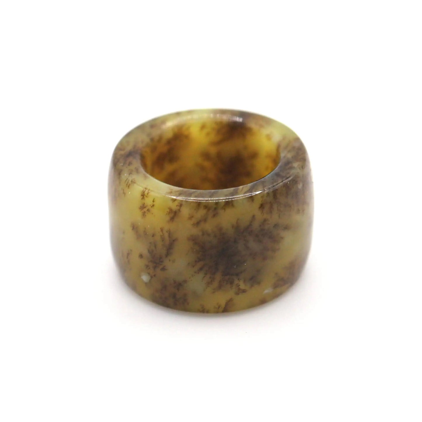Floral Minimalist Jade Ring – Translucent Serpentine with Natural Grass-Like Pattern Miruzi