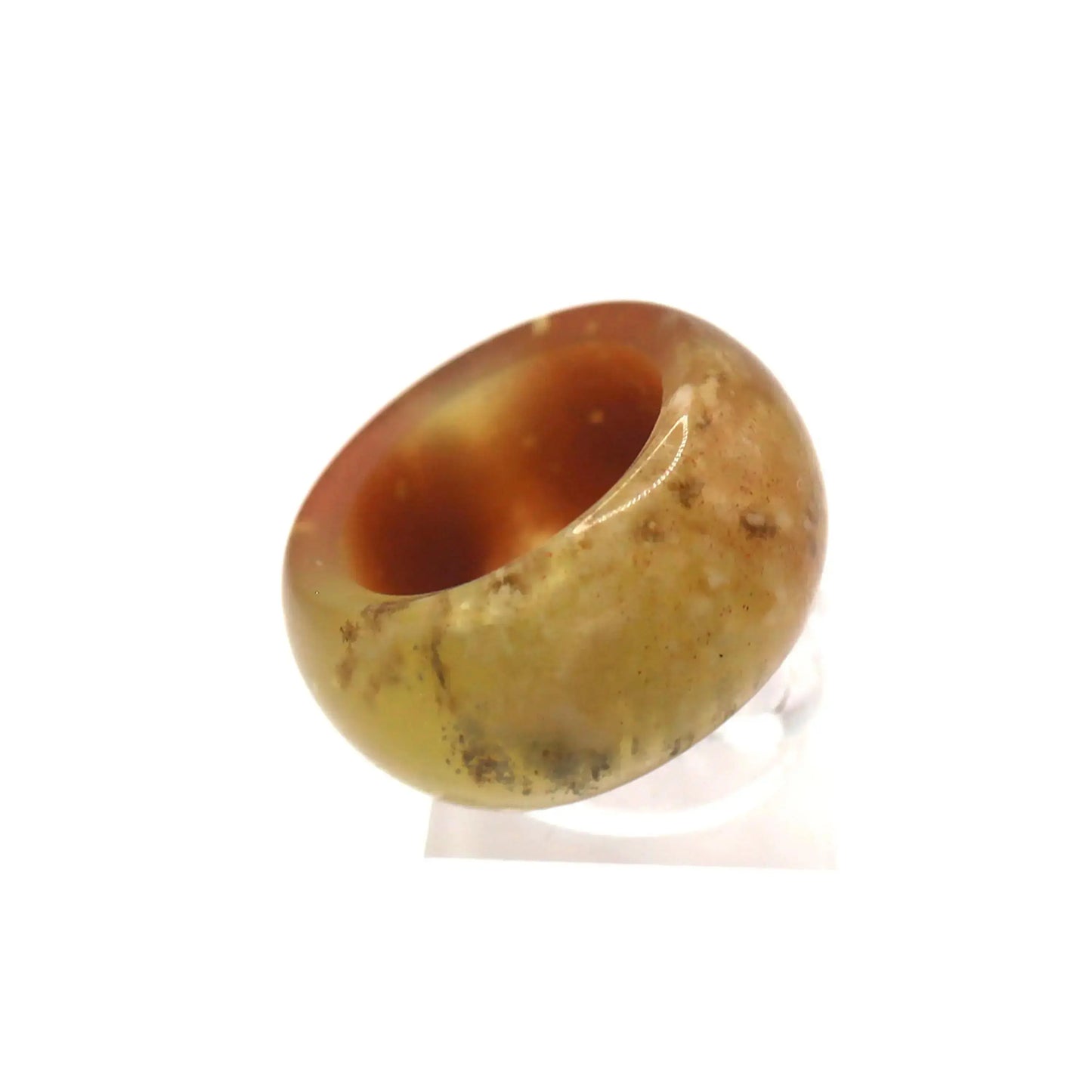 Floral Minimalist Jade Ring – Translucent Serpentine with Natural Grass-Like Pattern Miruzi