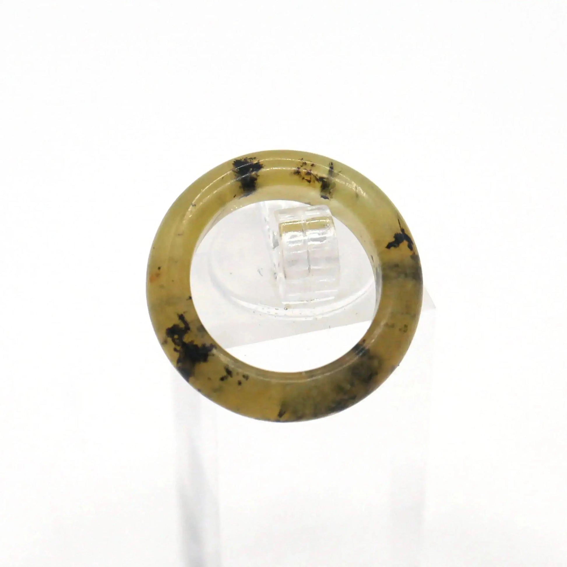 Floral Minimalist Jade Ring – Translucent Serpentine with Natural Grass-Like Pattern Miruzi