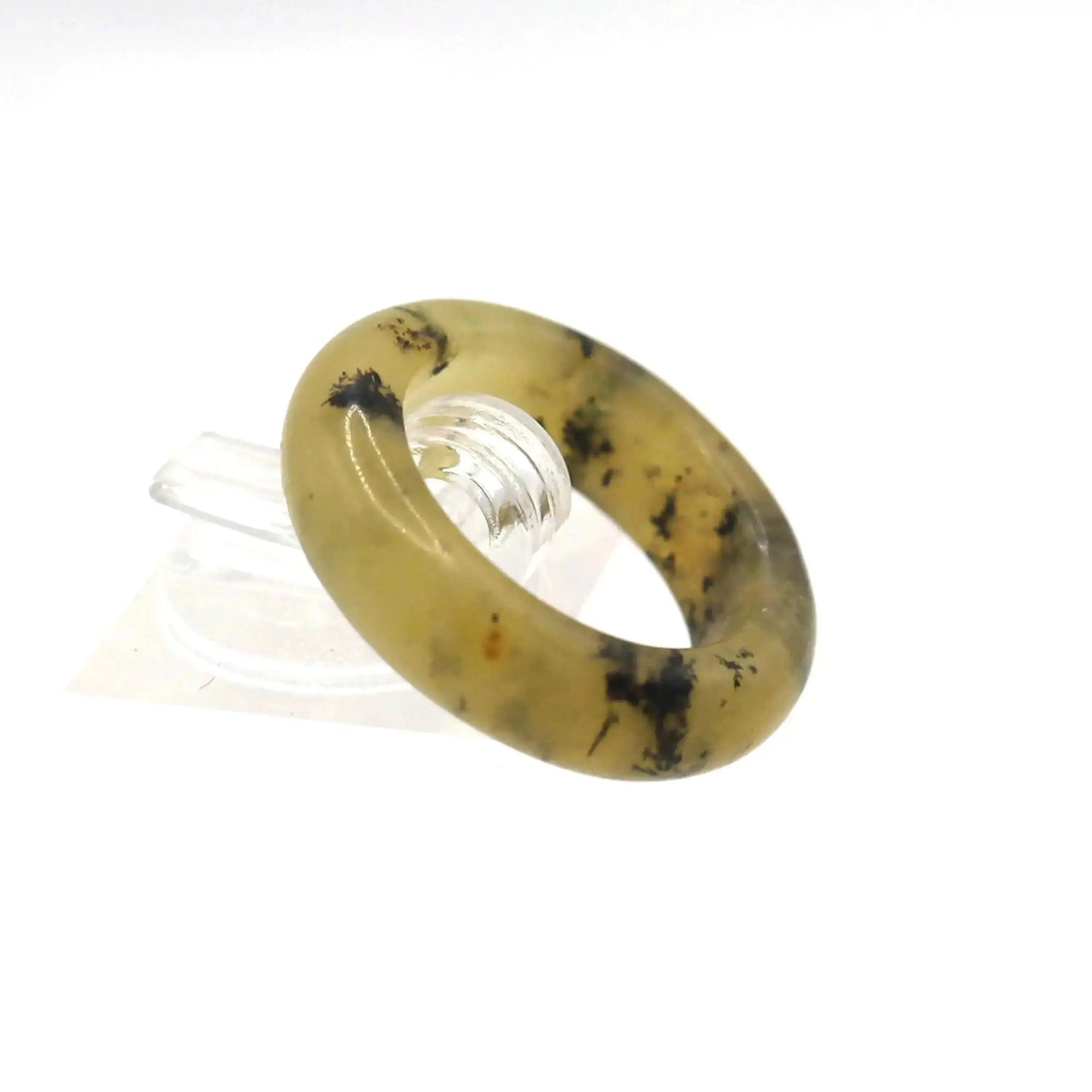 Floral Minimalist Jade Ring – Translucent Serpentine with Natural Grass-Like Pattern Miruzi