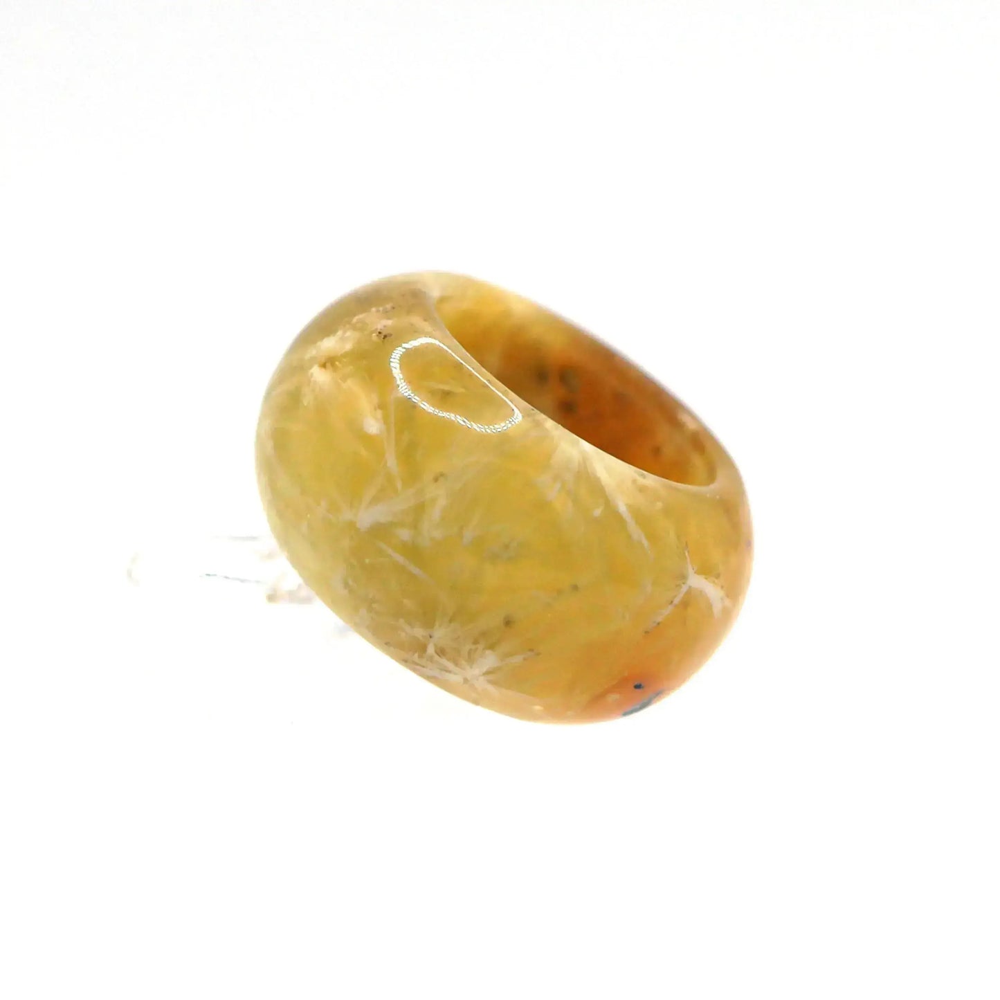 Floral Minimalist Jade Ring – Translucent Serpentine with Natural Grass-Like Pattern Miruzi