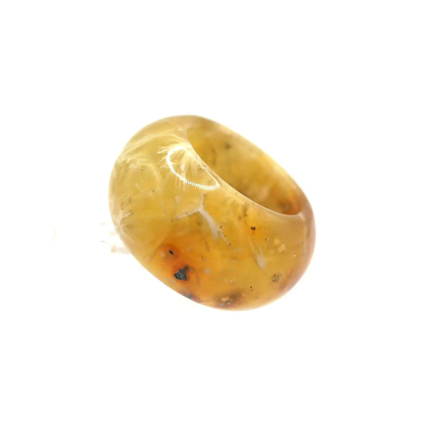 Floral Minimalist Jade Ring – Translucent Serpentine with Natural Grass-Like Pattern Miruzi