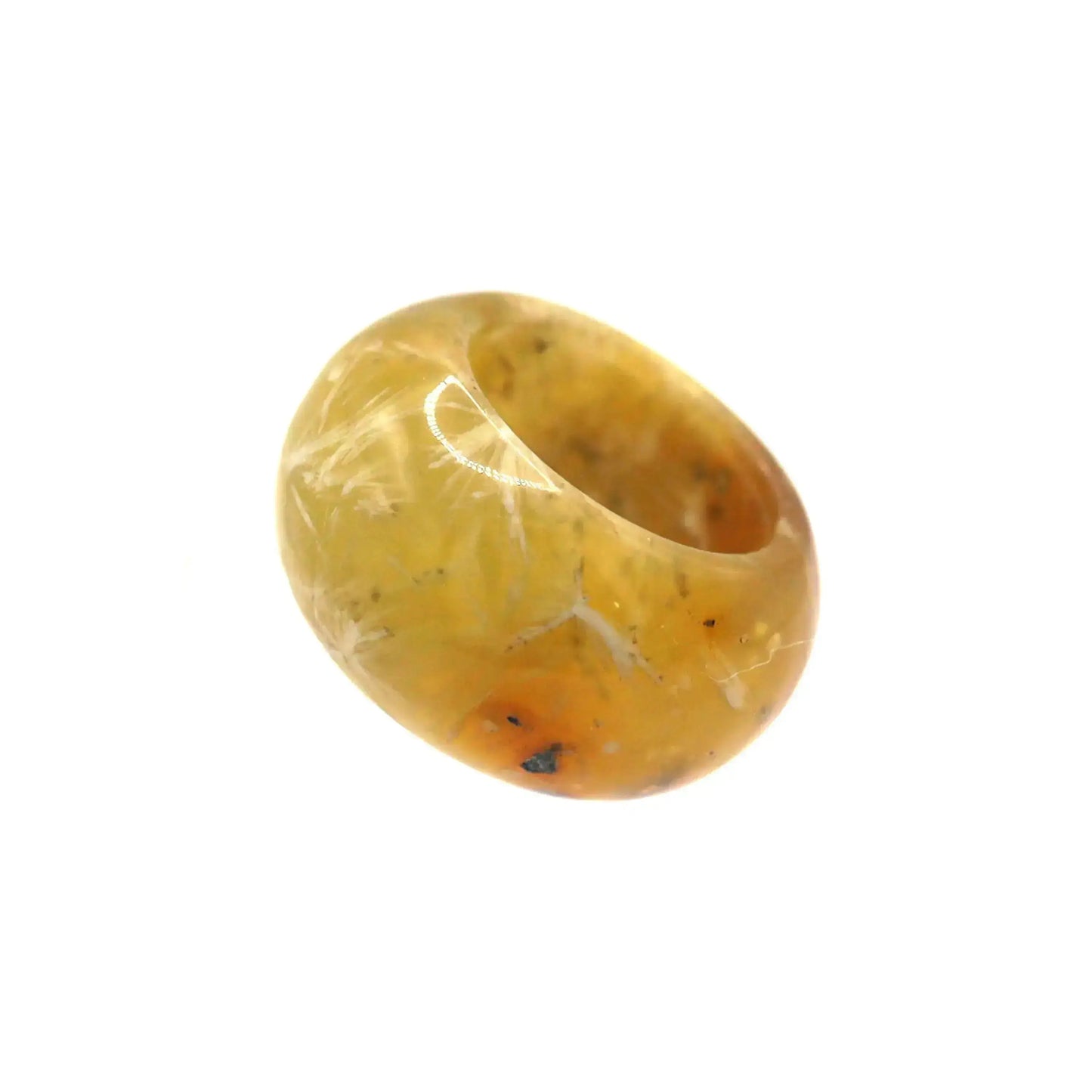 Floral Minimalist Jade Ring – Translucent Serpentine with Natural Grass-Like Pattern Miruzi