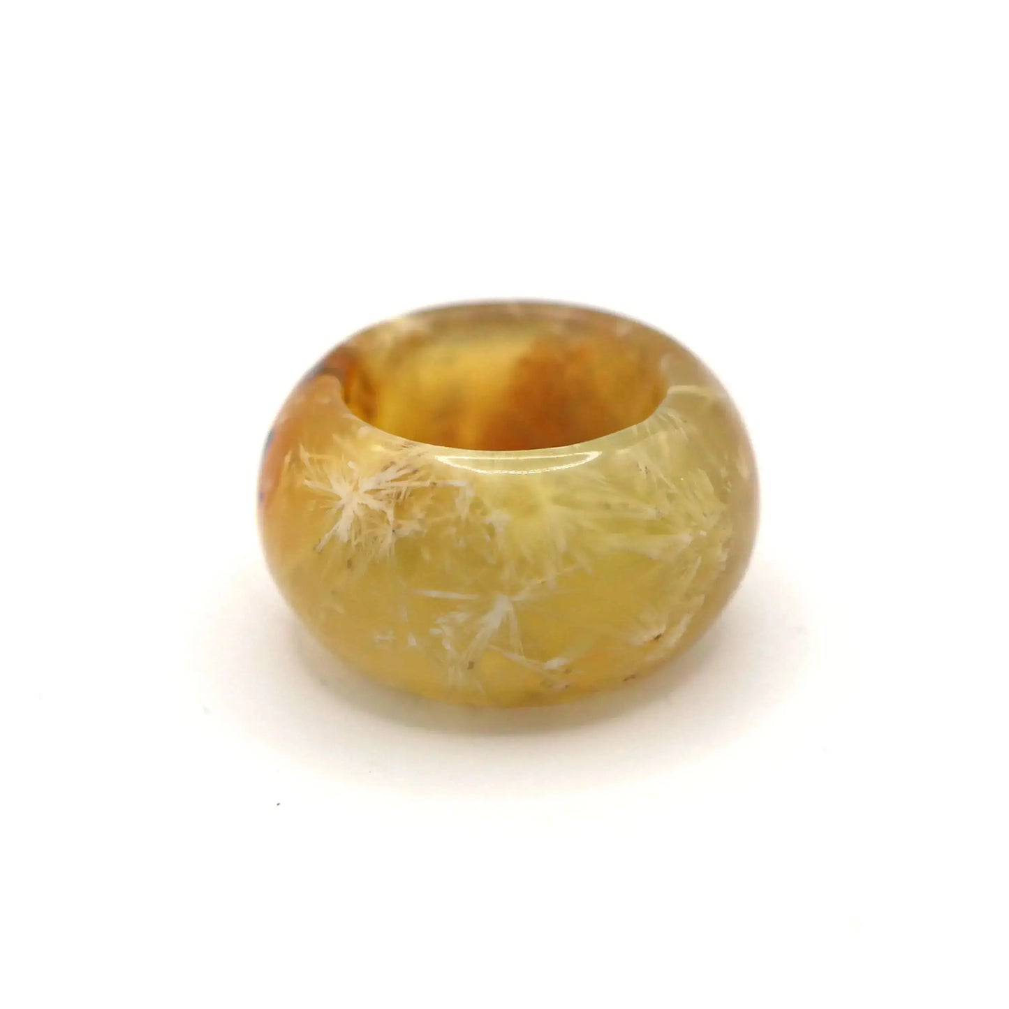 Floral Minimalist Jade Ring – Translucent Serpentine with Natural Grass-Like Pattern Miruzi