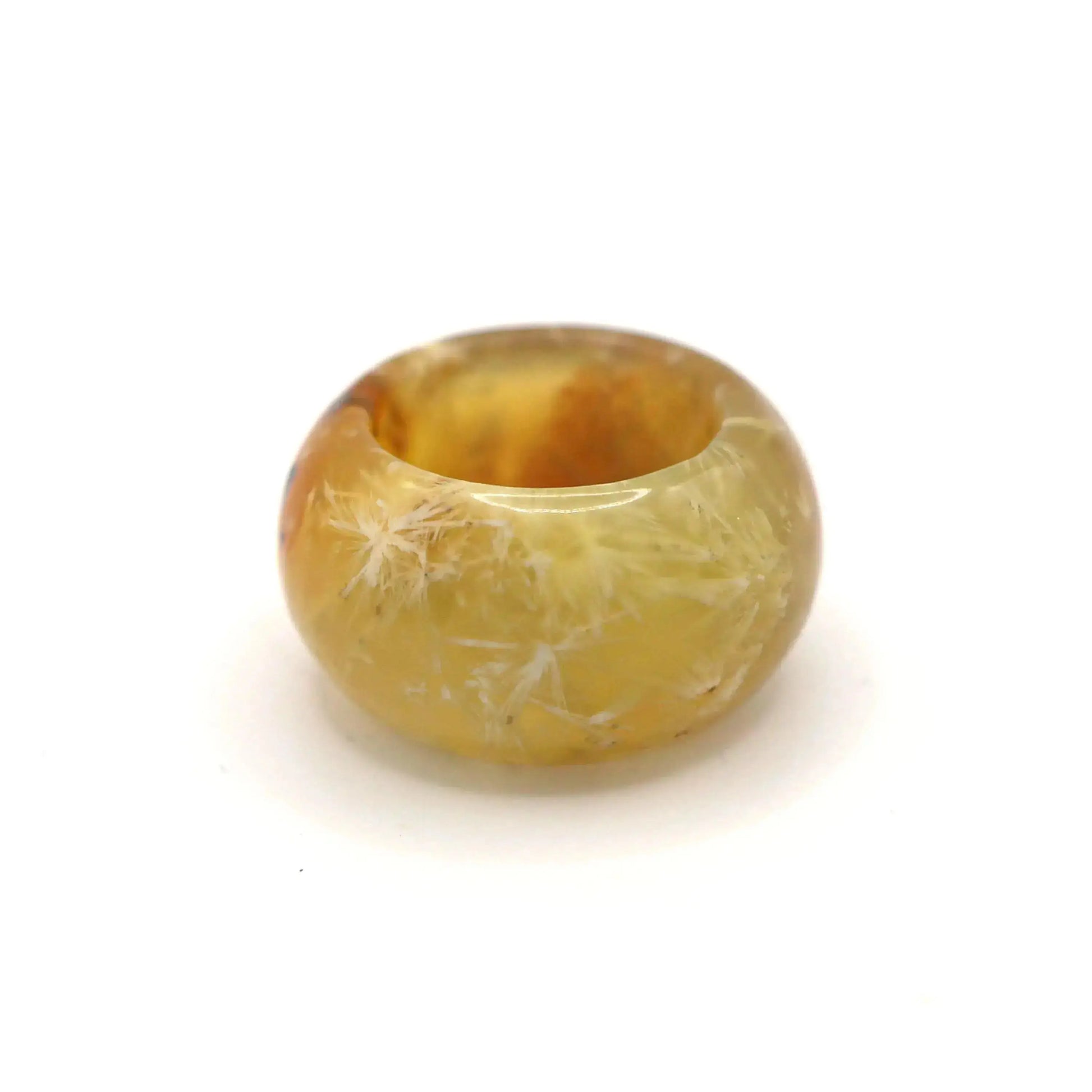 Floral Minimalist Jade Ring – Translucent Serpentine with Natural Grass-Like Pattern Miruzi
