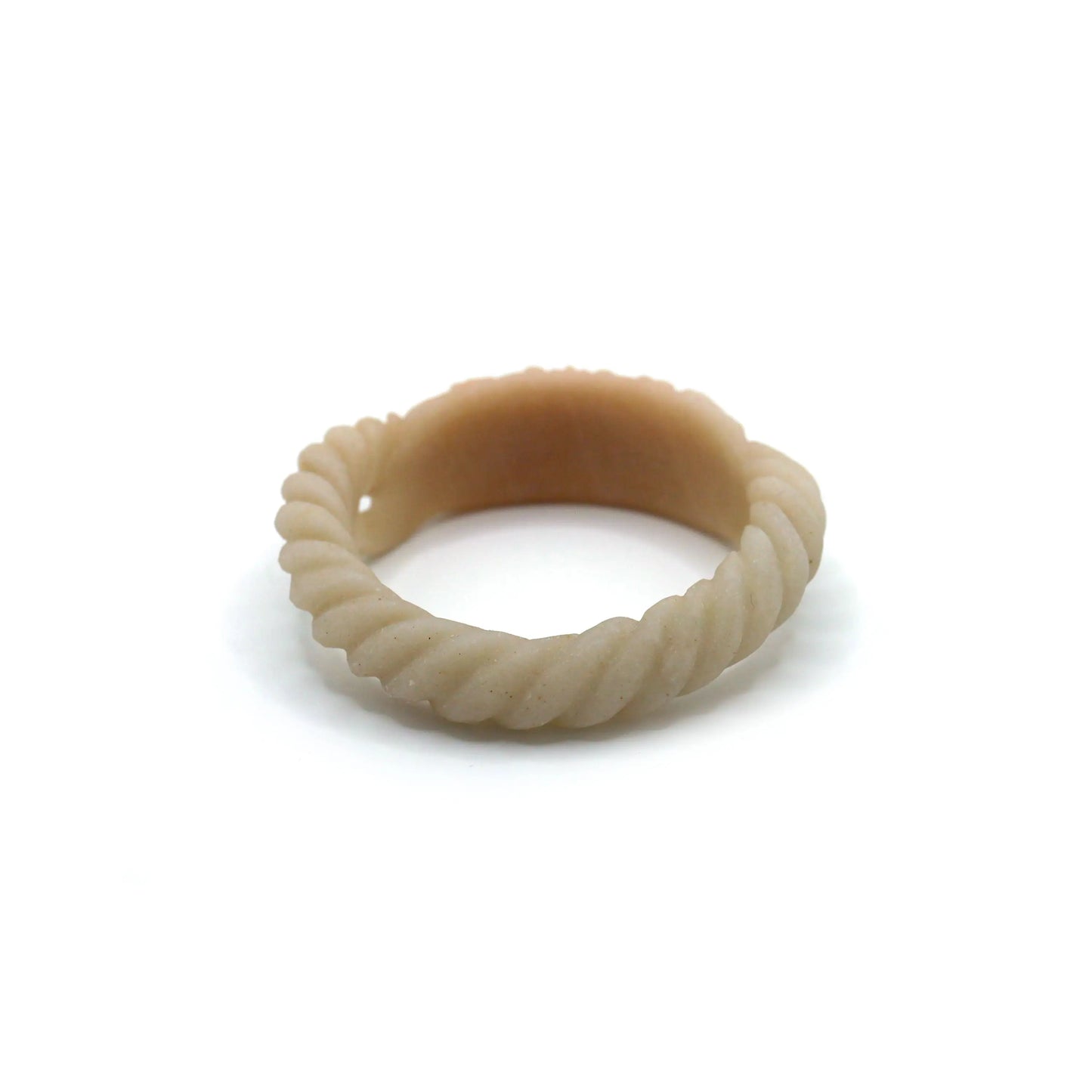Unique jade bangle formed with a twisted arc transitioning into an ornate peony plaque, combining form and symbolism in natural stone – Miruzi