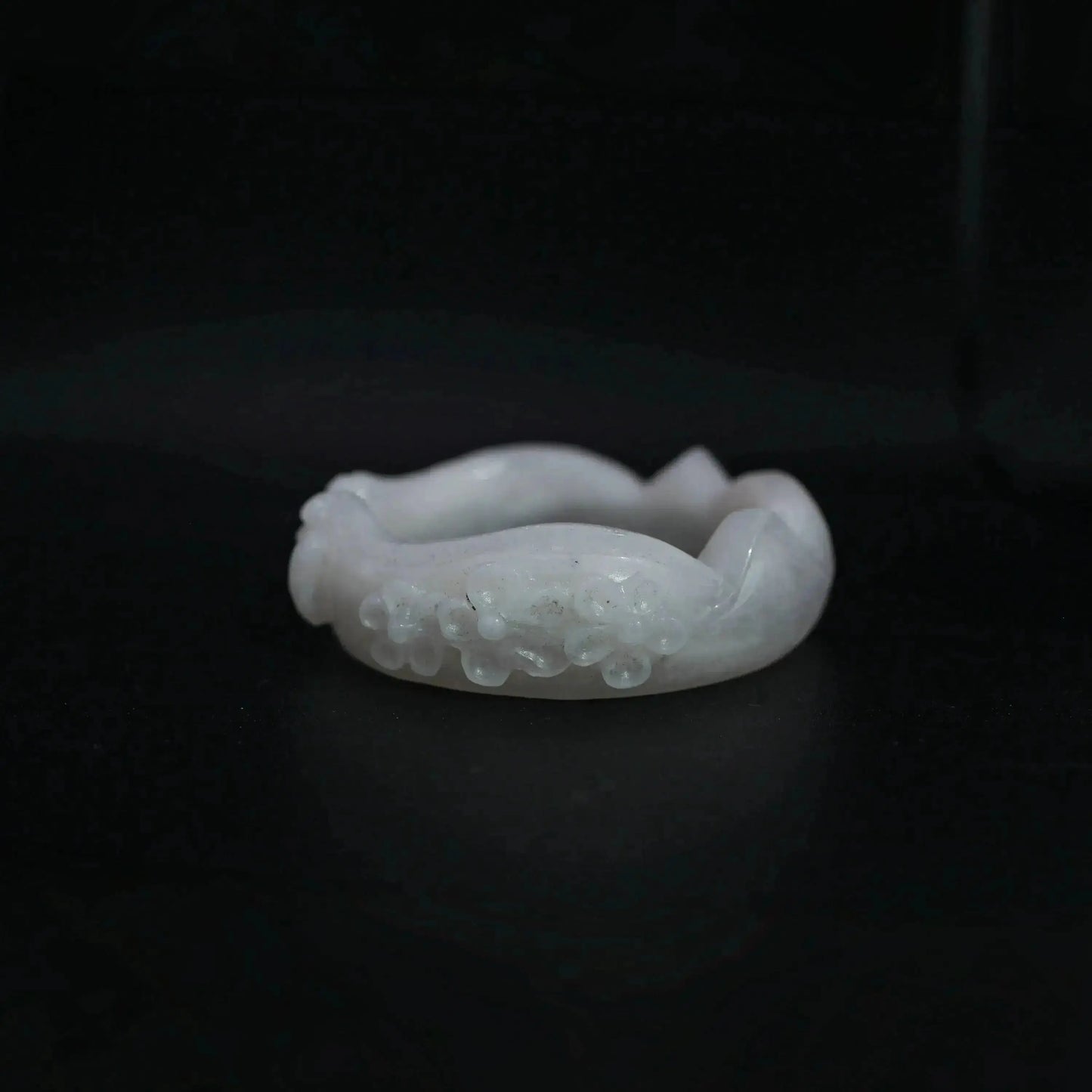 Mongolian jade bangle with cat ear sculpting and small carved blossoms, blending minimalist aesthetics with playful symbolism – Miruzi