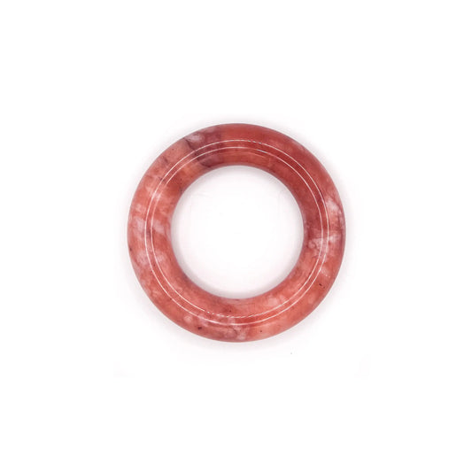 Donut bangle carved from Mongolian jade quartzite in swirling red, pink, and white hues, featuring a smooth round shape and romantic, artistic finish. - Miruzi