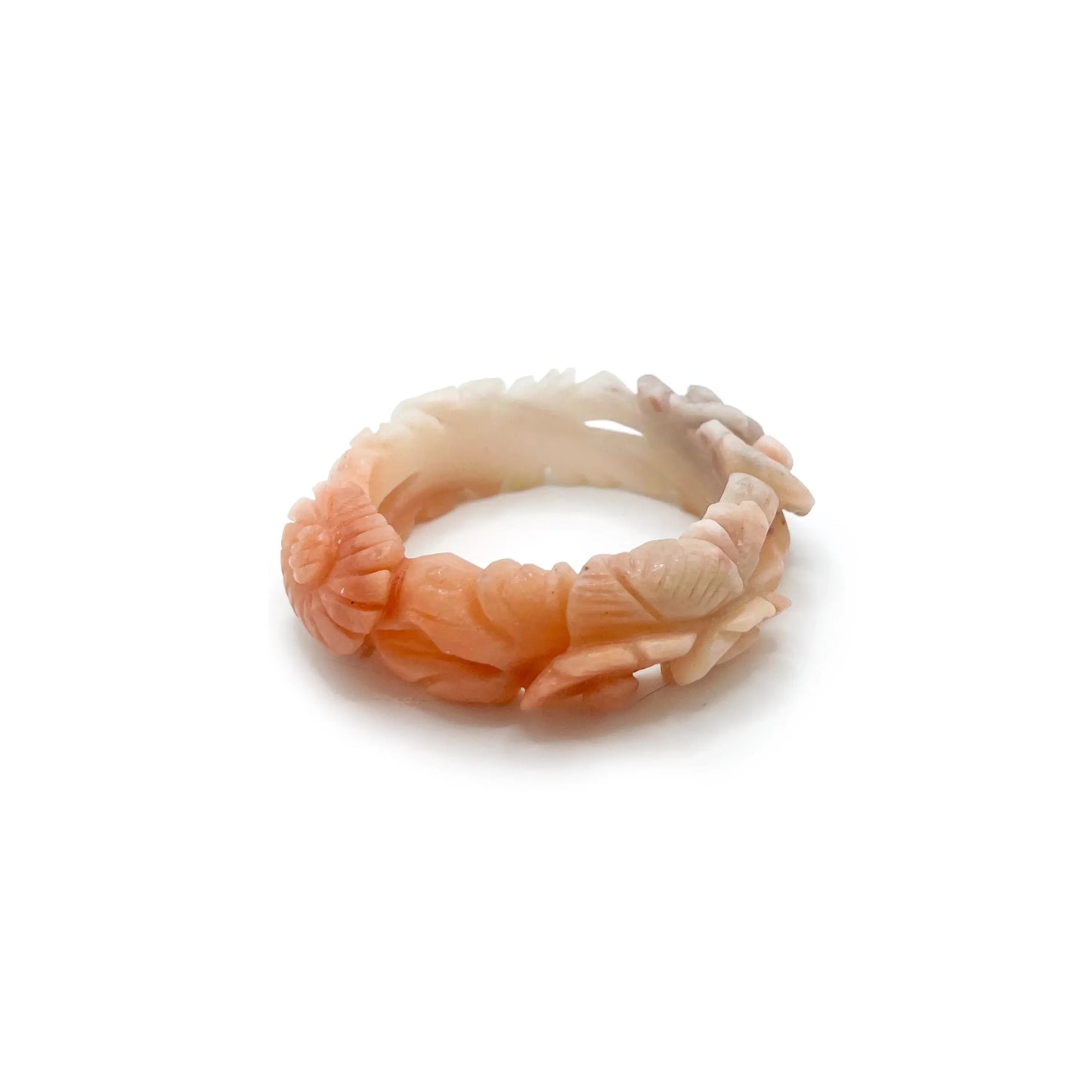 Carved jade bangle featuring multicolor Mongolian jade in vibrant red, orange, pink, purple, and white tones with intricate floral cutouts and openwork design. - Miruzi