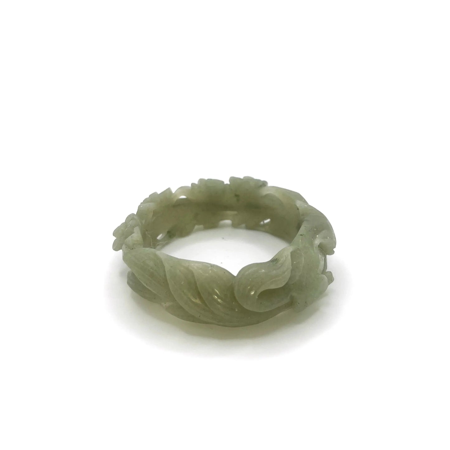 Fox bracelet carved from natural Mongolian jade, featuring a peaceful nine-tailed fox and hollow plum blossom design symbolizing serenity and resilience. - Miruzi