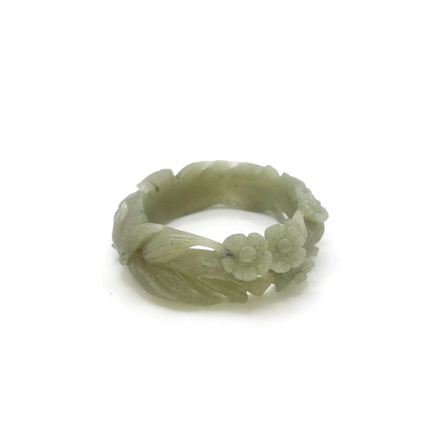 Fox bracelet carved from natural Mongolian jade, featuring a peaceful nine-tailed fox and hollow plum blossom design symbolizing serenity and resilience. - Miruzi