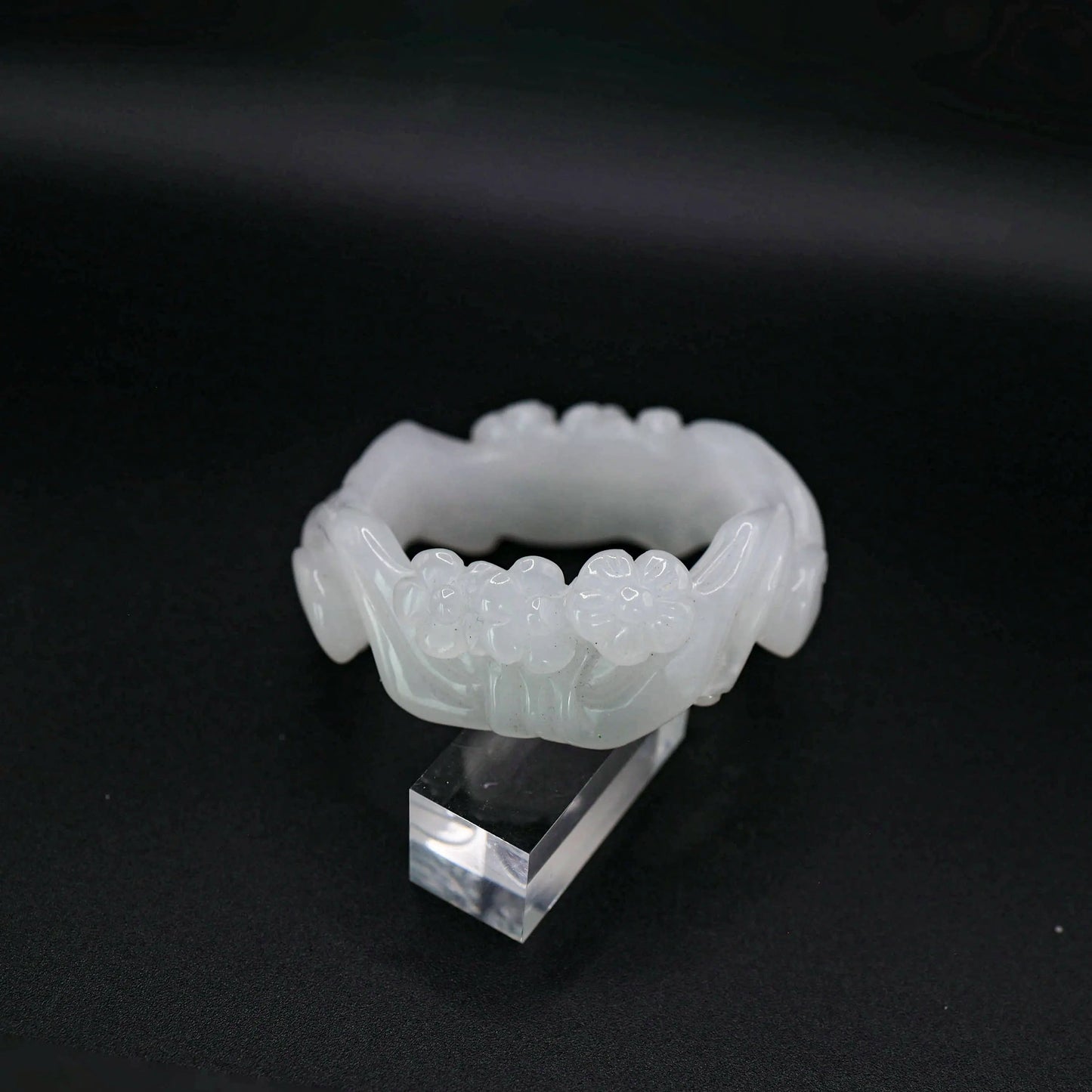 White Jade Bangle – Plum Blossom Carving in Mongolian Jade Stone Miruzi