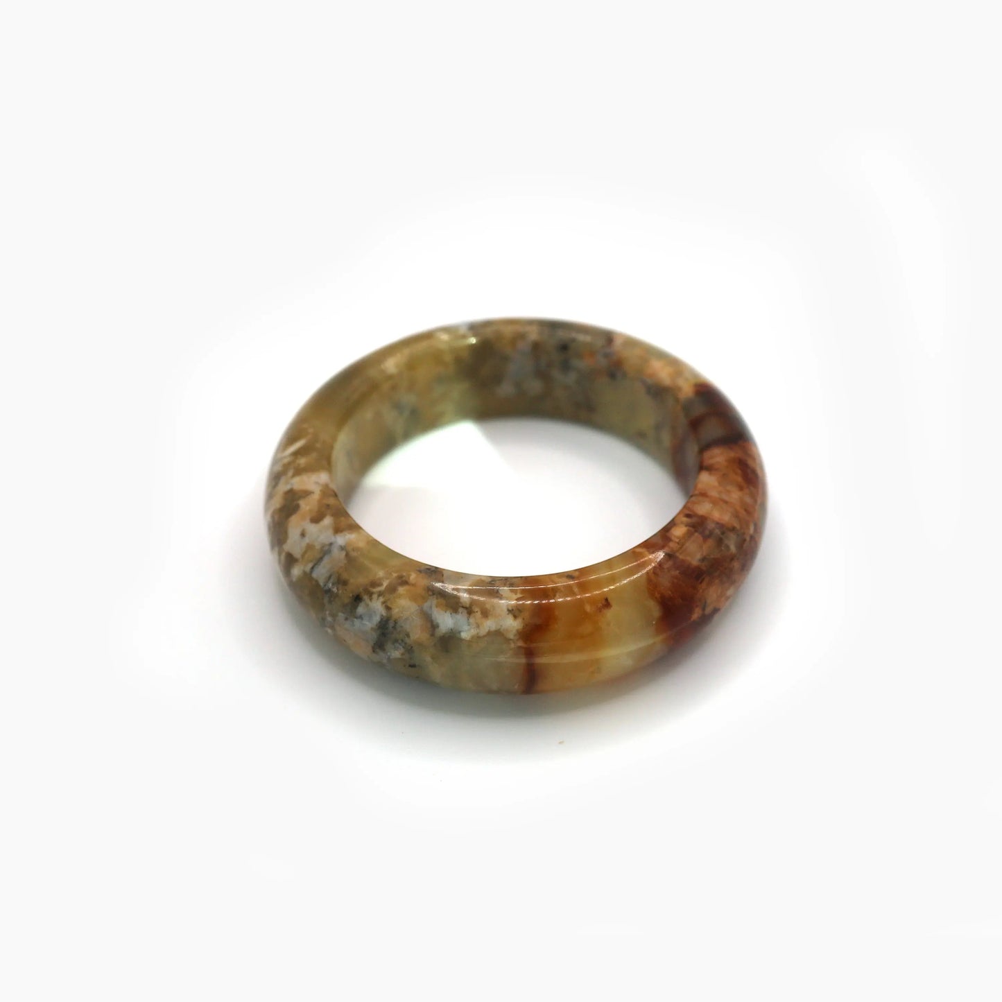 Golden Jade Stone Bangle – Ice-Translucent Mongolian Jade with Natural Color Flow Miruzi