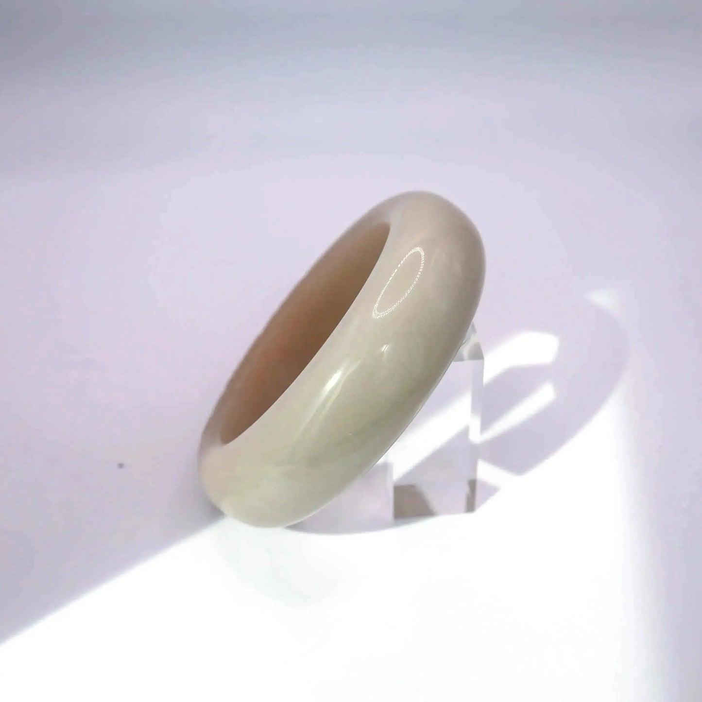 Beige Jade Bangle – Single Peony Carving in Natural Mongolian Stone Miruzi