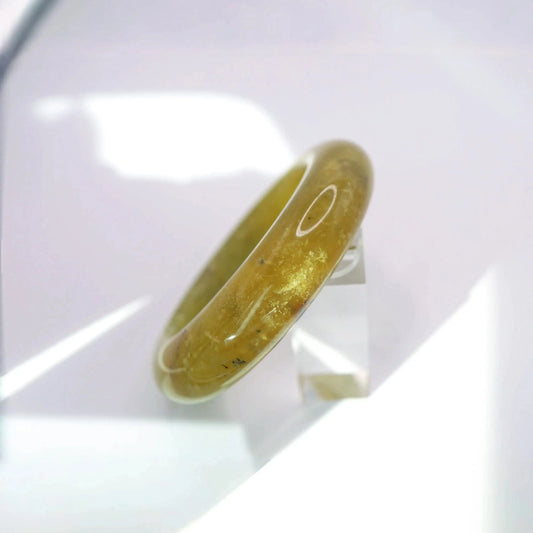 Yellow Jade Stone Bangle – Golden Ice-Translucent Mongolian Jade with Botanical Inclusions Miruzi